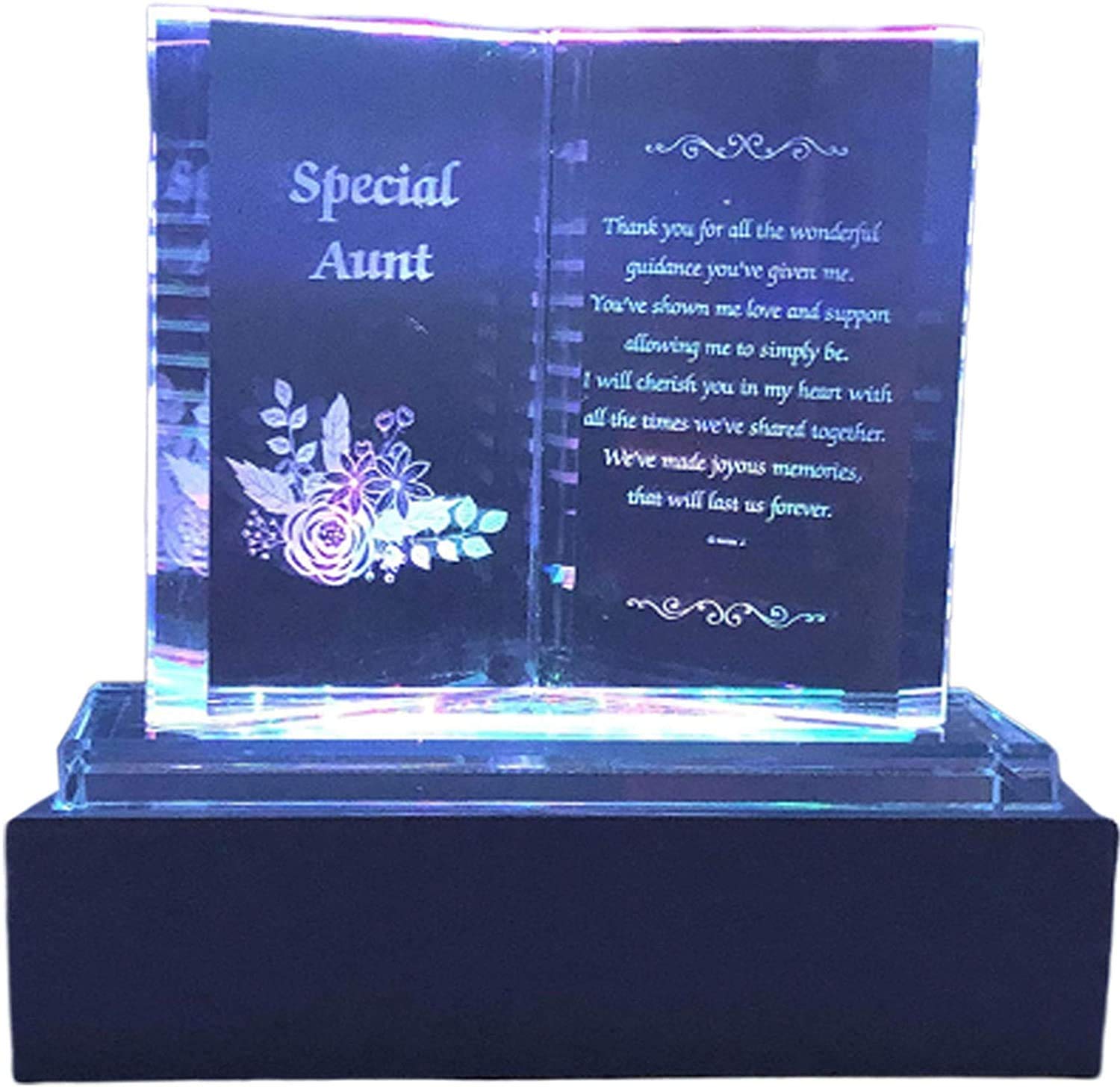 Special Aunt Crystal Glass Colourfull Lights Memorial Plaque with LED Stand Gift Ornaments, Ideal for Mother's Day, Birthday, Christmas and Wedding Anniversary