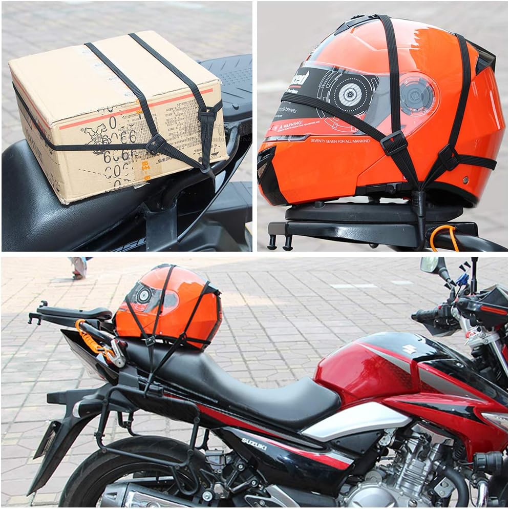 Amazon ツーリングネット 2個 40cmx40cm バイクネット 固定紐 荷物固定 自由伸縮 荷崩れ防止 フック付き バイクネット バイク用品 ネット コード フック 車 バイク