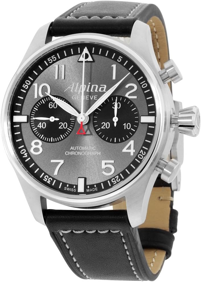 Alpina Startimer Pilot Grey Dial Black Leather Strap Men's Watch AL860GB4S6