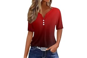 LAYHTKTL Summer Tops for Women 2025 Button V Neck Boho Short Sleeve Ribbed Shirts Casual Loose Comfy Tunic Trendy Pullover