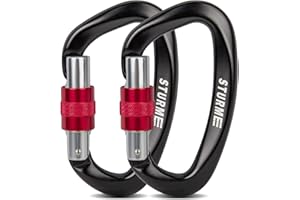 STURME UIAA Certified Climbing Carabiner Clips, 2 Pack 25KN(5623lbs) Screwgate Locking Carabiner Heavy Duty Caribeener Clips, Large Carabiner D Ring for Rock Climbing & Mountaineering