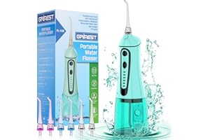 Water Dental Pik Flosser,Grinest 7 Modes Rechargeable Water Dental Picks for Teeth Cleaning Cordless Oral Irrigator Portable IPX7 Waterproof Tooth flossers for Home Travel-Green