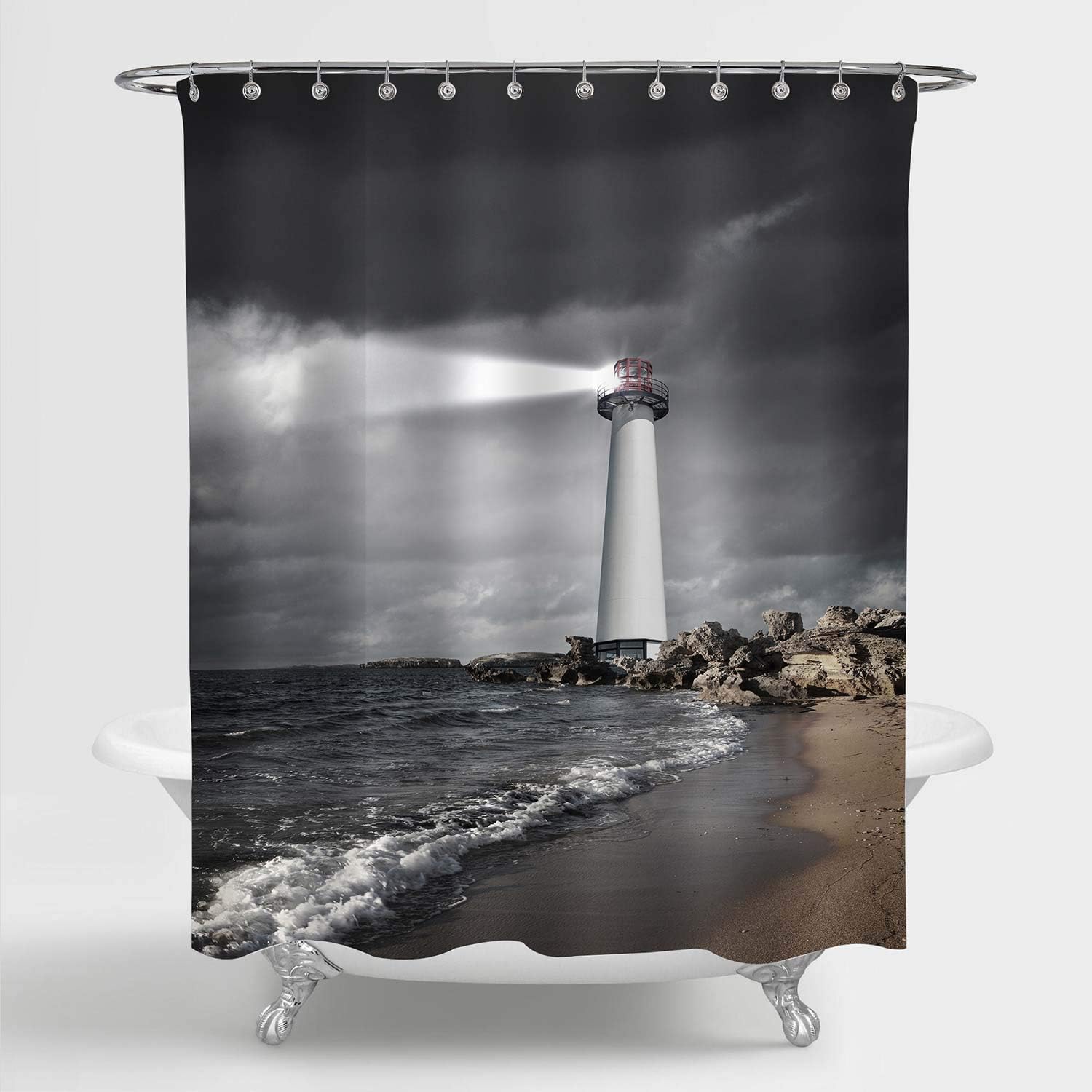 MitoVilla Lighthouse Shower Curtain Set with Hooks for