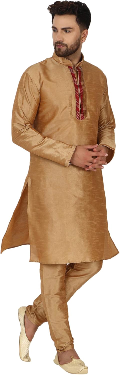 Skavij Mens Art Silk Kurta Pajama And Scarf Summer Wedding Party Ethnic Dress Set Clothing Shoes Jewelry Sleep Lounge