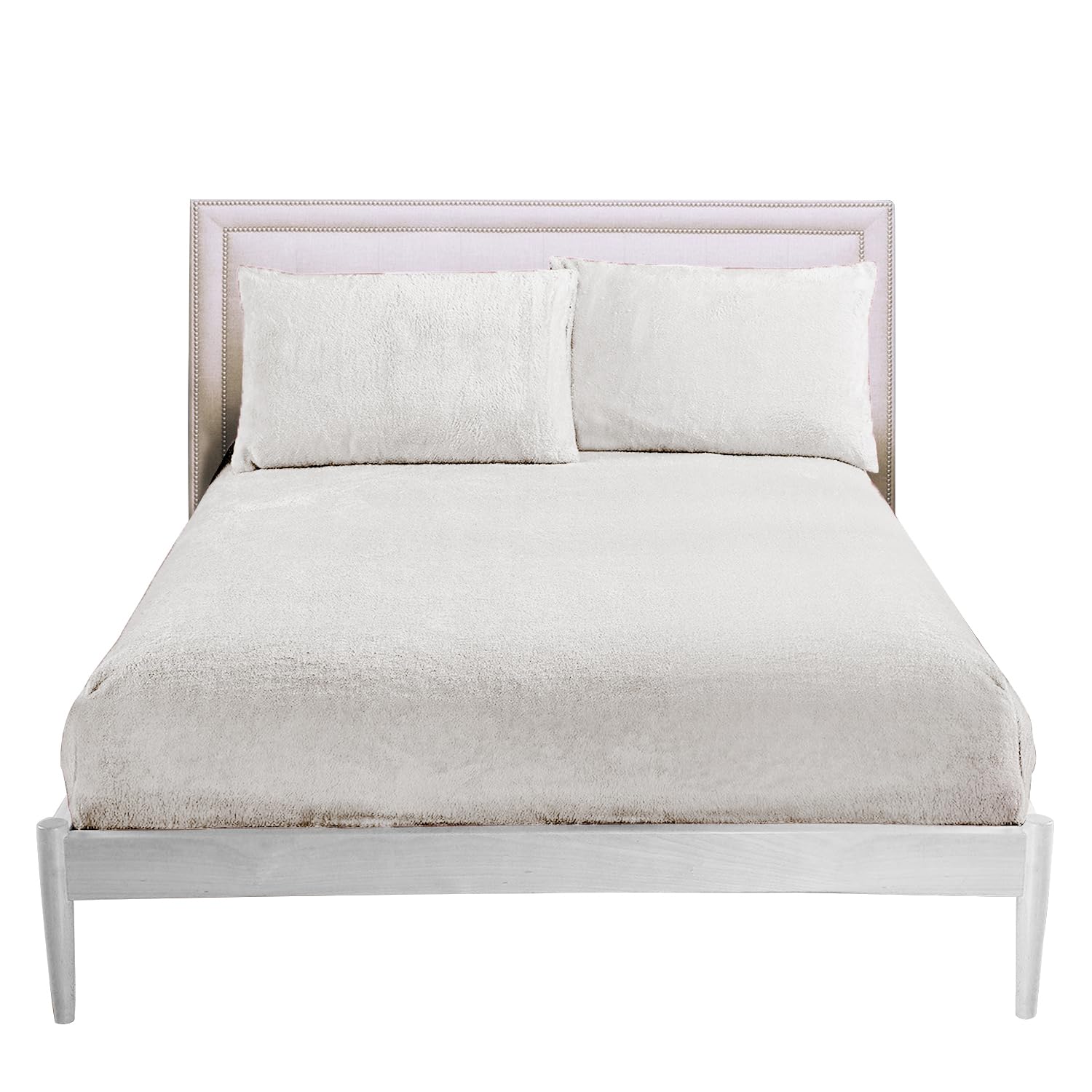 GC GAVENO CAVAILIA Fitted Sheet King Size - Soft Teddy Fleece Bedding Winter - Warm Fluffy Anti-Allergy Polyester Bed Sheet (152x203 cm) - Easy Care 25cm Deep Fleece Fitted Sheets King Size,White — image 1