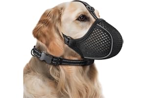 BONTHEE Dog Muzzle,Soft Nylon Muzzles Anti Biting Barking Chewing,Breathable Reflective Adjustable Loop Pets for Small Medium Large Sized Dogs,Allows Panting and Drinking(Black M)