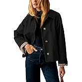 FSVABY Womens Short Plaid Trench Coat Lapel Button Down Jacket with Pocket