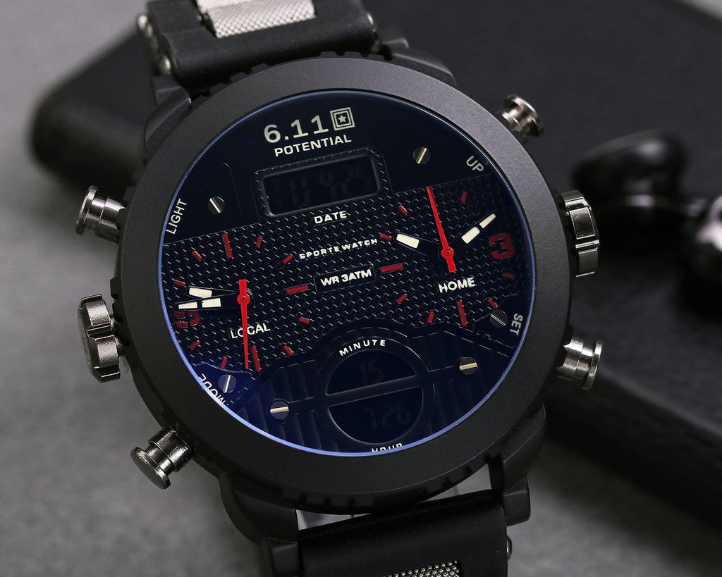 Top Plaza Men's Digital Electronic Silicone Band Waterproof LCD Sport Watch Casual Quartz Military Multifunction Back Light 30M Water Resistant Calendar Month Date Day-Red