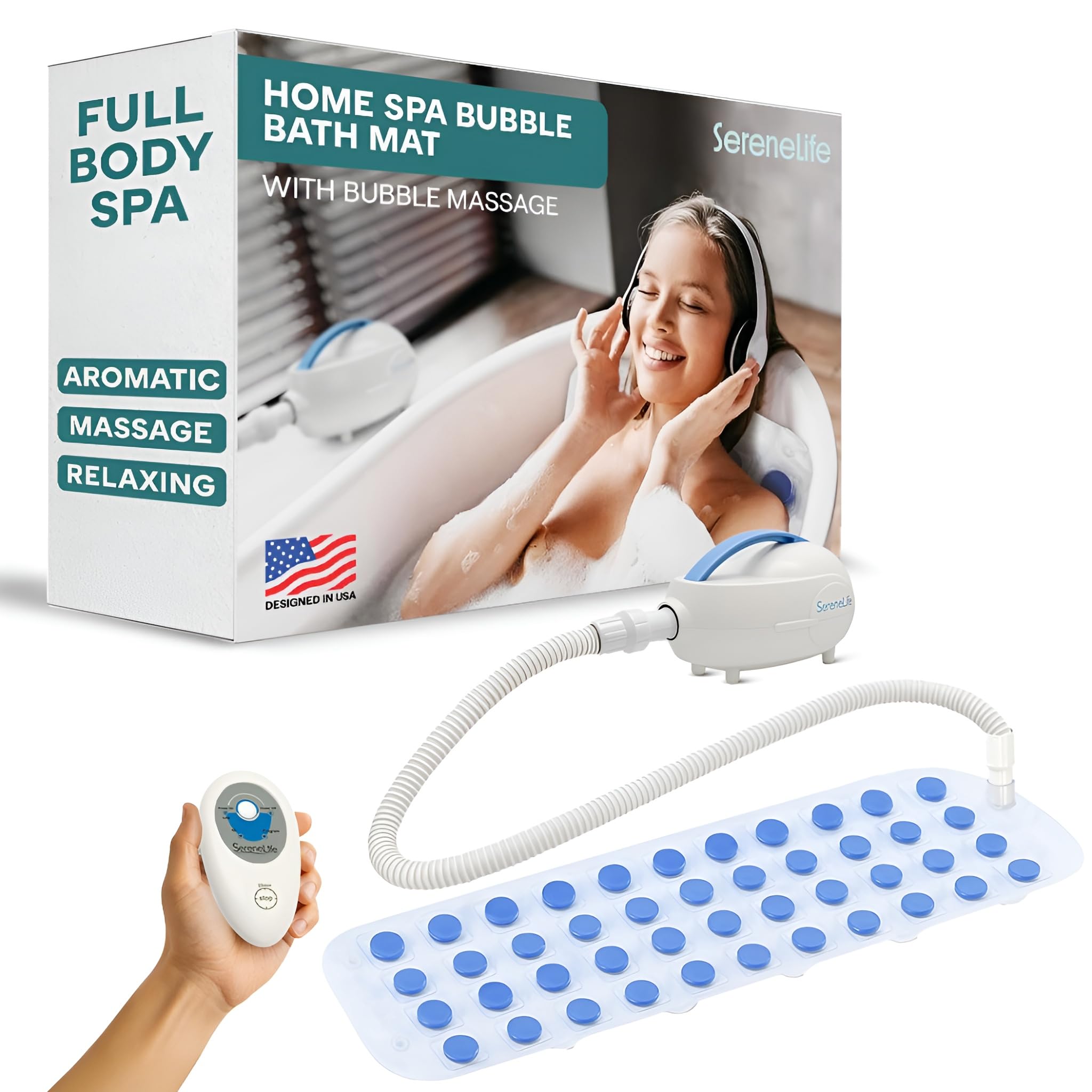 Photo 1 of SereneLife Portable Spa Bubble Bath Massager - Waterproof Non-Slip Mat with Suction Cup Bottom, Motorized Air Pump and Adjustable Bubble Settings, Remote Control Included, 47" x 14"