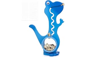 AORCMITN Wooden Dinosaur Piggy Bank for Boys Kids Girls Big Clear Animal Belly Coin Bank Toddler Real Money Toy（Dino-Blue）