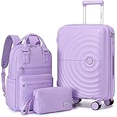 LARVENDER Expandable Carry On 3 Piece Luggage Set with Backpack 20 Inch | PP Checked Luggage with Backpack, Suitcase Set for Women, Spinner Wheels,Durability, Lightweight,22x14x9 Airline Approved
