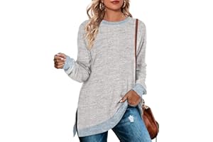 WEESO Women's Long Sleeve Sweatshirts Color Block Crewneck Sweaters Tunic Tops tunic-shirts Women's Tunics