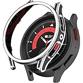 AWADUO Smartwatch Full Coverage PC Protective Case Cover with Tempered Glass Screen Protector Compatible with Samsung Watch 5 40mm, Soft and Durable(Black+Silvery)