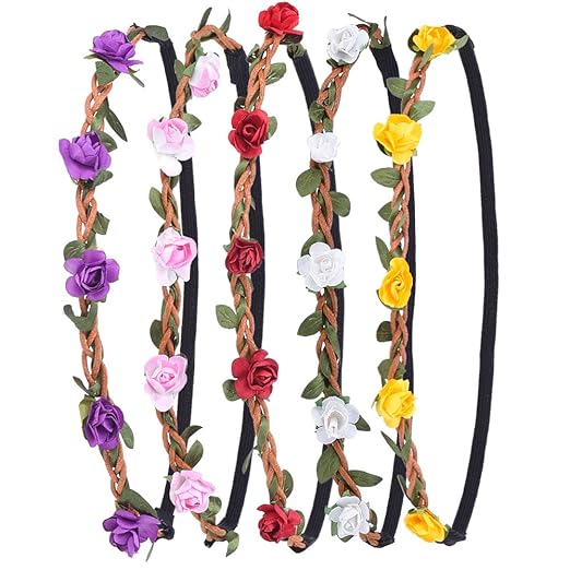 Blumen Stirnbänder Kranz Hochzeit Blumenkrone Haarband mit Elastischem Band für Frauen Mädchen, 5 Stücke