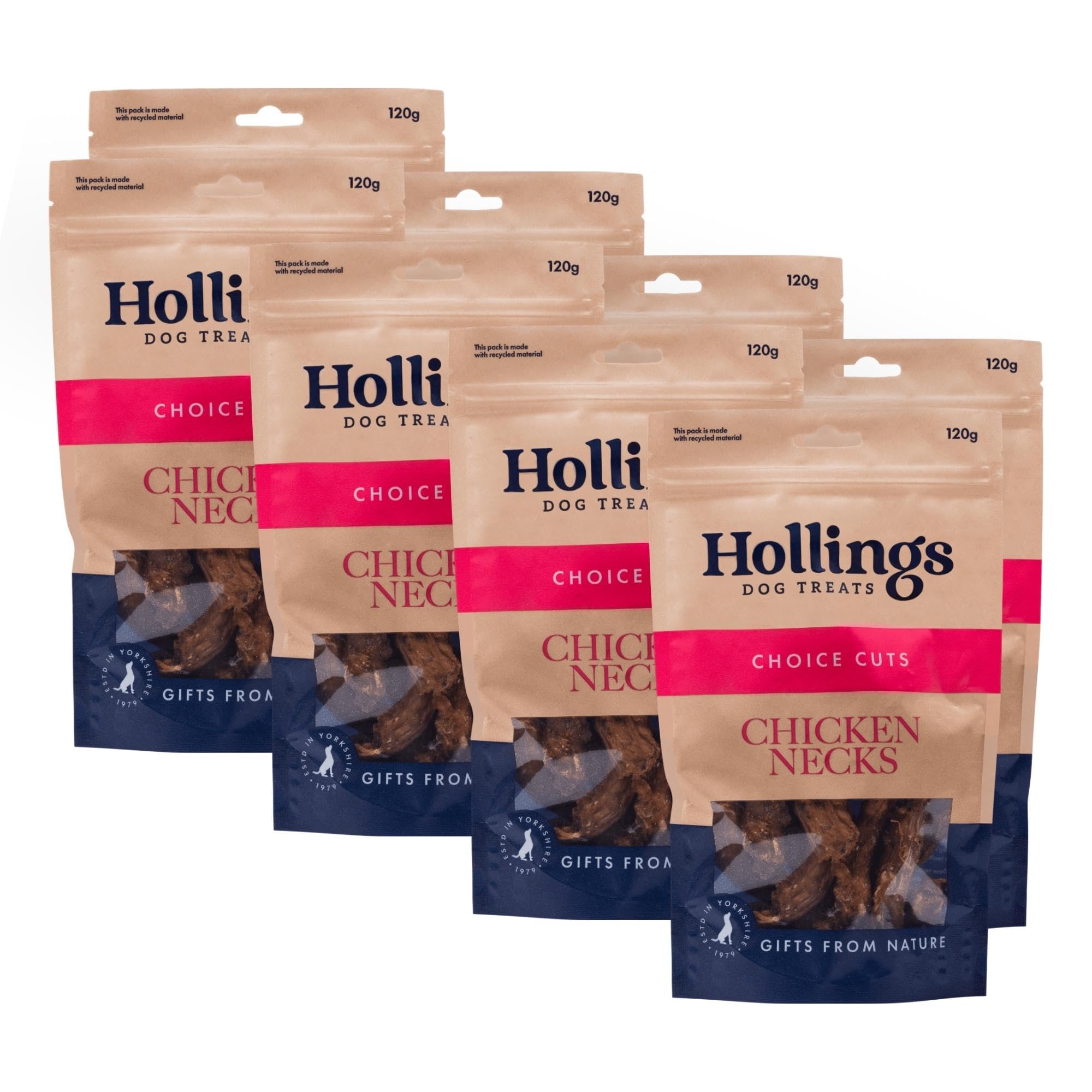 Hollings Chicken Necks Dog Treats, 100% Natural Air Dried Chew Treats for Adult Dogs, Grain Free and High in Protein 120g (Pack of 8)