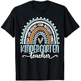 Kindergarten Teacher Leopard Boho Rainbow Back to School T-Shirt