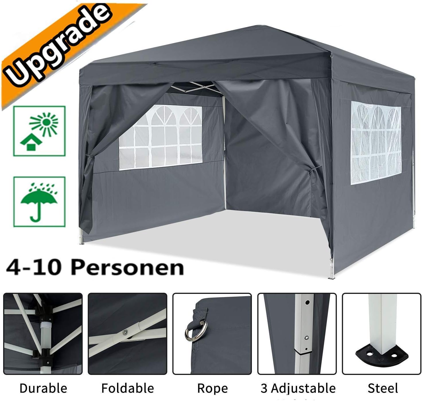 Oppikle 3x3m /3x6m Garden Gazebo Marquee Tent with Side Panels, Fully Waterproof, Powder Coated Steel Frame for Outdoor Wedding Garden Party