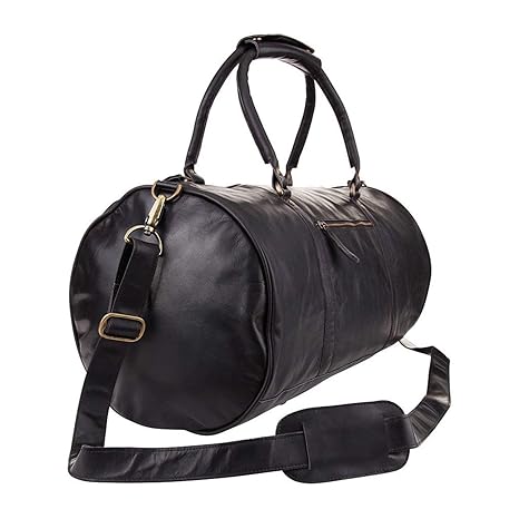 black leather barrel bag