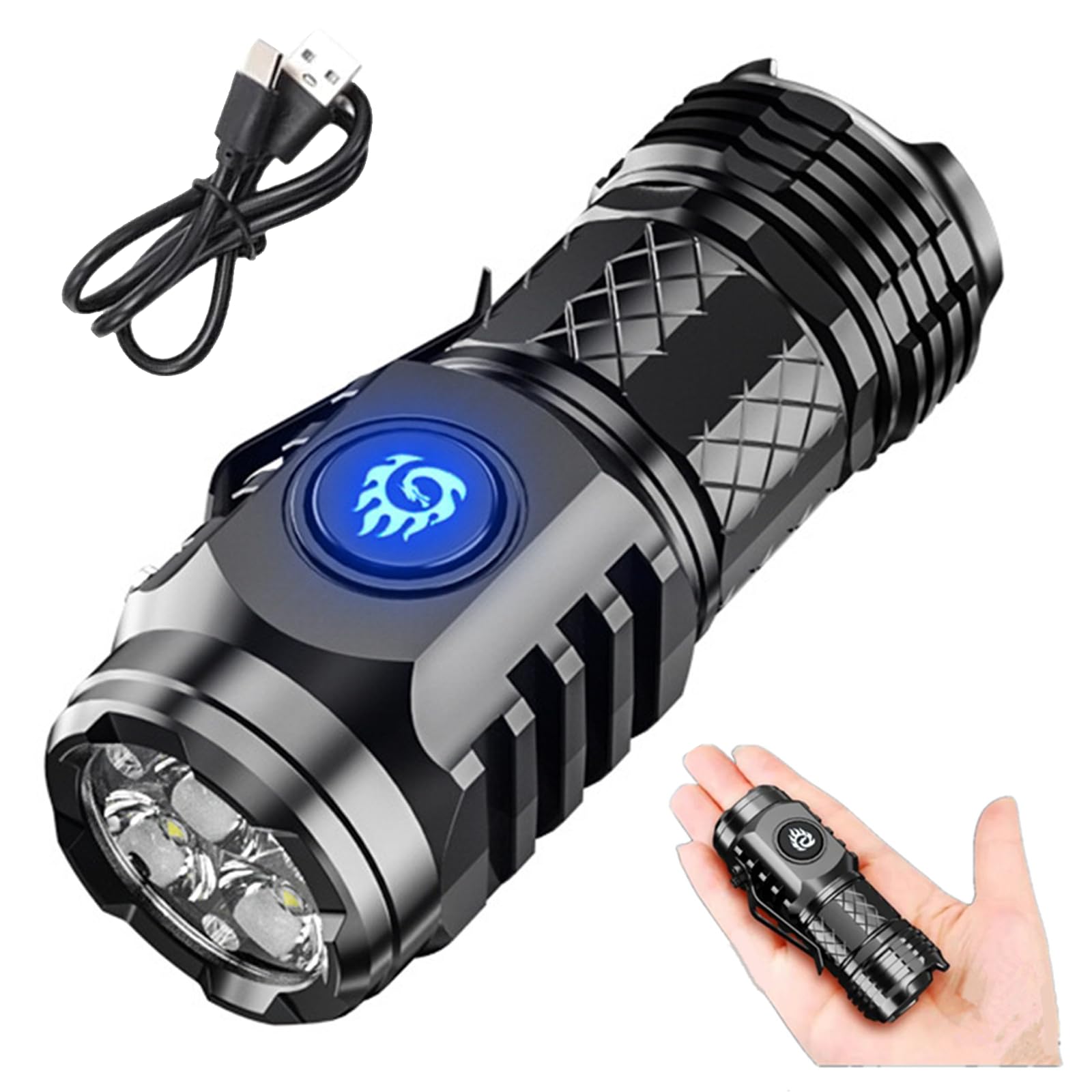 Ultra Bright Three-Eyed Monster Small LED Flashlight | Rechargeable USB Tactical Flashlight | Waterproof Pocket Torch (1pcs)