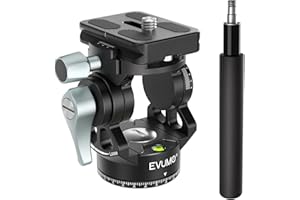 EVUMO H3 Mini Video Tilt Tripod Head, 360° Panoramic Compact Lightweight Camera Video Head for Tripod DSLR Camcorder Telescope, with Quick Release Plates & Detachable Handle, Max Load 8.8lbs/4.0kg