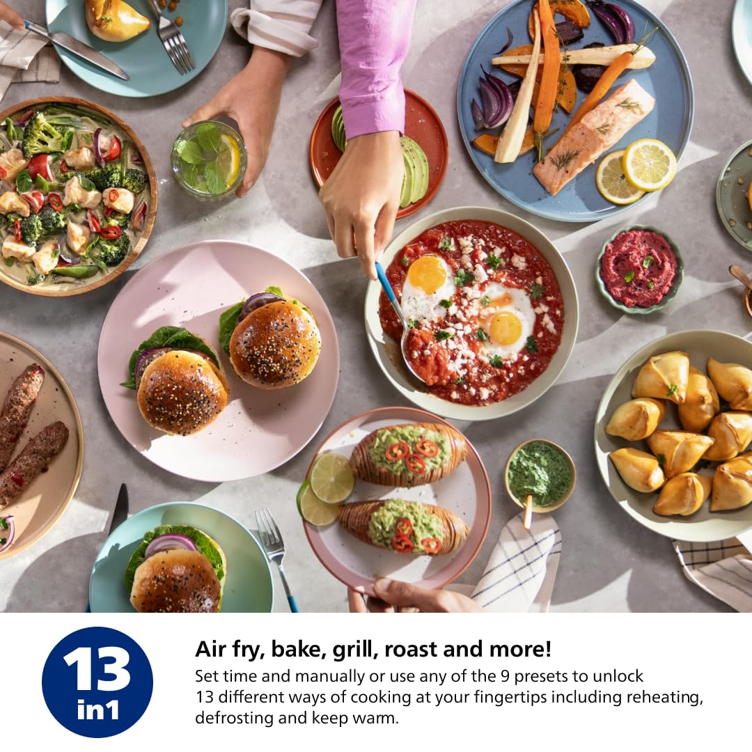 Freidora de aire Philips serie 2000: tecnología RapidAir, 13 formas de cocinar en 1, capacidad de 4,4 cuartos de galón, comidas más saludables hasta un 90 % menos de grasa, fácil de limpiar, apta para lavavajillas, control de pantalla táctil, aplicación HomeID (NA221/00)