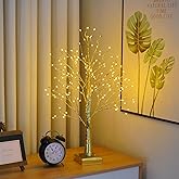 144 LED Artificial Tree Lamp with Timer, DIY Birch Tree with LED Lights, Lighted up Tree Lamp USB/3 AA Battery Powered, Fairy Light Spirit Tree for Table Home Wedding Bedroom Christmas (Gold)