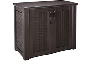 Rubbermaid Decorative Outdoor Storage Cabinet (123 Gal), Weather Resistant, Dark Brown, Organization for Home/Backyard/Pool Chemicals/Toys/Garden Tools/Porch/Patio Cushions