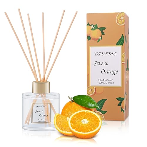 100ml Scent Diffuser with 6 Fiber Sticks,Orange Reed Diffuser Set Aromatherapy Fragrance Diffusers Air Fresheners for Home Bedroom Bathroom