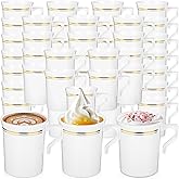 Ubamdom 48 Pcs Plastic Coffee Cups with Rim, 8 oz Disposable Coffee Mugs with Handle Disposable Tea Cups Espresso Beverage Plastic Mugs for Wedding (White, Gold)