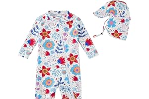 upandfast UPF 50+ Recyclable Baby Swimwear with Adjustable Sun Hat Girls Full-Zip Swimsuit for Beach & Pool 3-36 Months