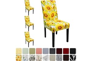 Keyroal Dining Room Chair Covers Set of 4, Stretch Pattern Parsons Chair Slipcovers Spandex Removable Washable Kitchen Chair Protector Cover for Dining Room, Hotel, Ceremony（Sunflower）