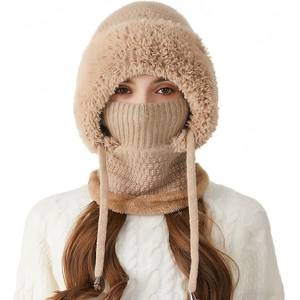 Winter 3-in-1 Beanie Scarf Mask Windproof Knitted Cold Weather Hat 3 in 1 Mask Scarf Knitted Hat, Winter Hat with Mask, Knitted  main image 4