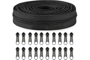 Sawoake #5 Nylon Coil Zippers by The Yard Bulk 10 Yards with 20pcs Zipper Sliders for DIY Sewing Tailor Craft Bag Garment Home Textile…(Black)