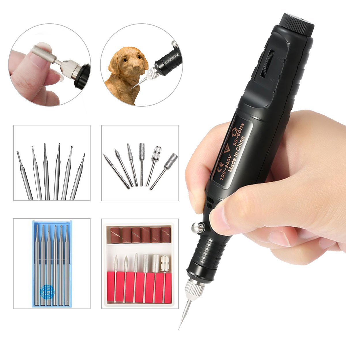 Electric Micro Engraving Pen ARTISTORE Polish Micro Carving Combo Set Adjustable Rotating Speed Carve Tool with 6X Steel Carving Head + 6X Polishing Head For DIY Olive Core, Buddha Beads, Ivory, Wood