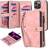 TwoHead for iPhone 13 Pro Max Wallet Case with Card Holder & Detachable Magnetic Phone Case, Leather All-Round Protection Phone Case Wallet for Women/Men,6.7 in, Pink