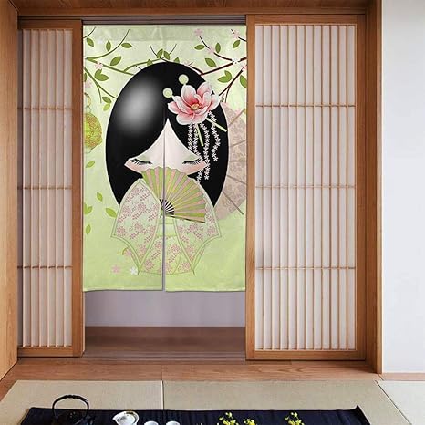 Amazon のれん 可愛い 暖簾 日本芸術のカオサチ人形 部屋 間仕切り 遮光 目隠し おしゃれ 室内インテリア 86cm 143cm キッチン リビング 飲食店 出入り口 のれん オンライン通販