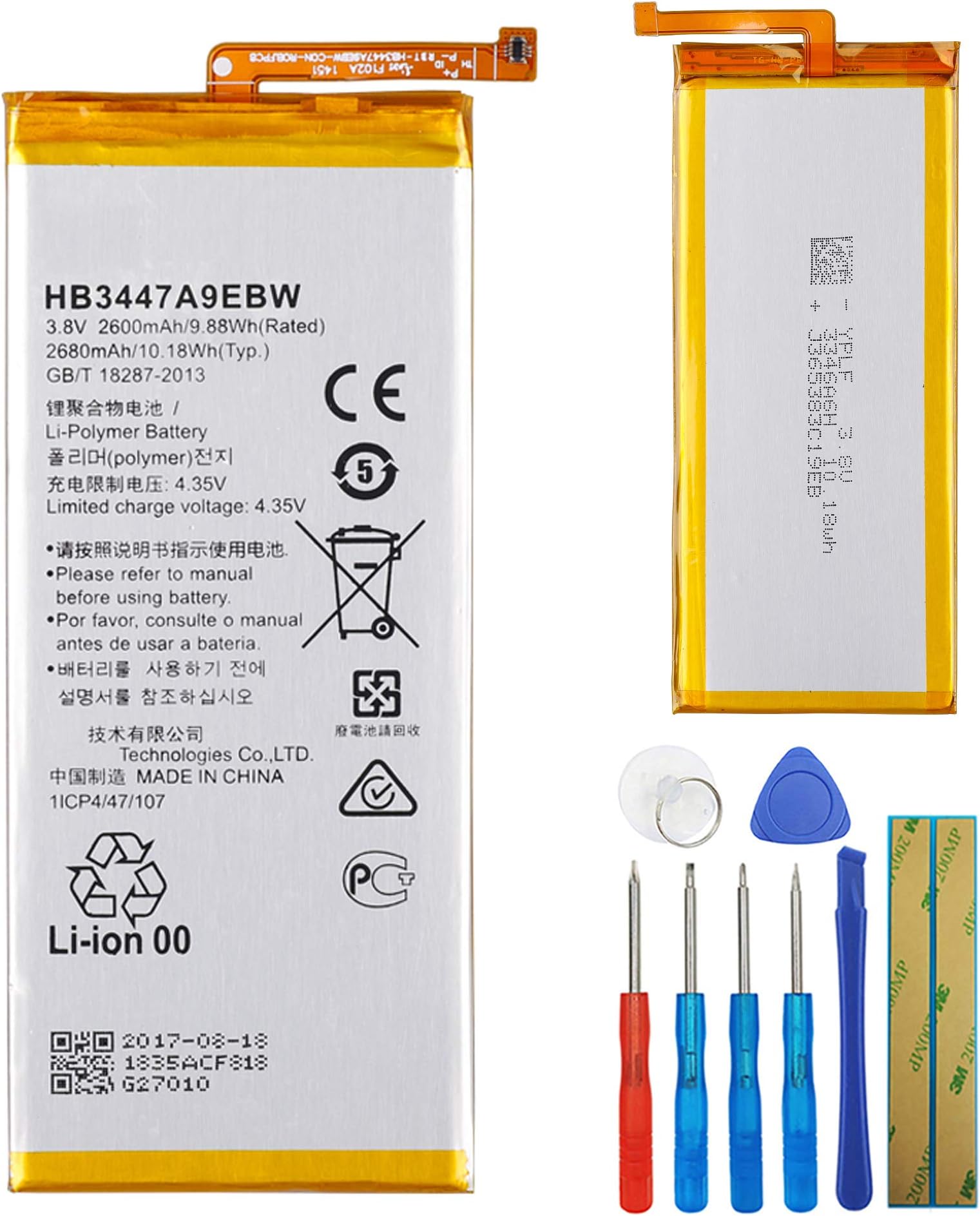Li-Polymer Replacement Battery HB3447A9EBW Compatible with Huawei P8 GRA-UL00 Ascend P8 GRA-CL00 GRA-CL10 GRA-TL10 with Tools