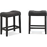 Roundhill Furniture Sora Button Tufted Counter Height Saddle Stools, Set of 2, Gray