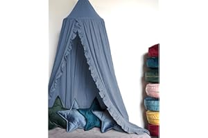 MOMAID Bed Canopy with Frills Reading Nook Game Tent for Kids Boho Hanging Net Play Room Decor(Blue)