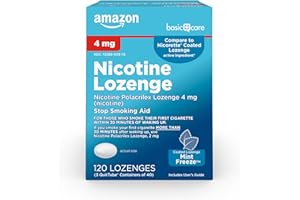 Amazon Basic Care Coated Ice Mint Nicotine Polacrilex Lozenges, 4 mg, Stop Smoking Aid, 120 Count