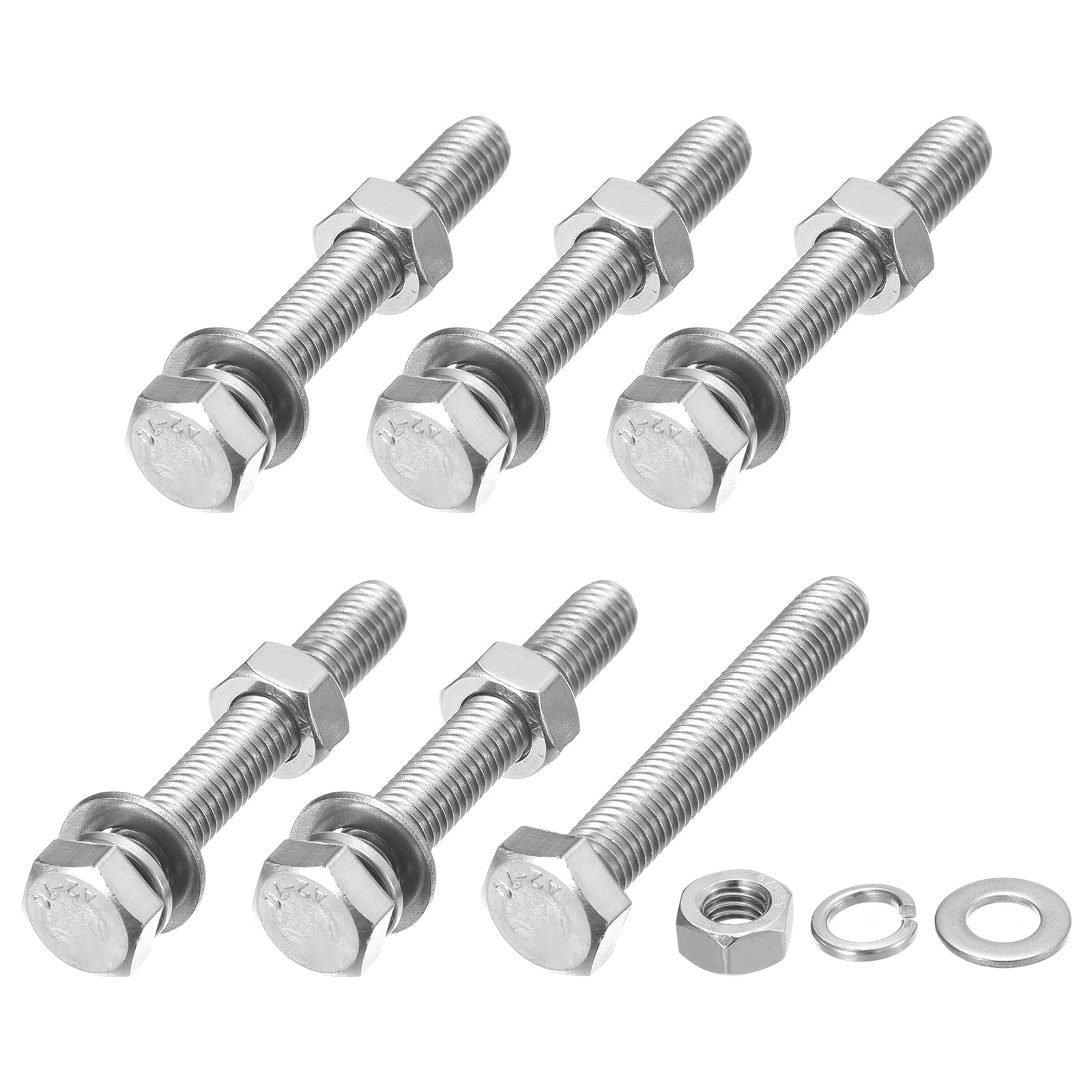 METALLIXITY Hex Head Screws Bolts, Nuts, Flat & Lock Washers Kits (M8-1.25x55mm) 4 Set, Stainless Steel Fully Threaded Machine Screws Bolt Set - for Home Appliance Equipment