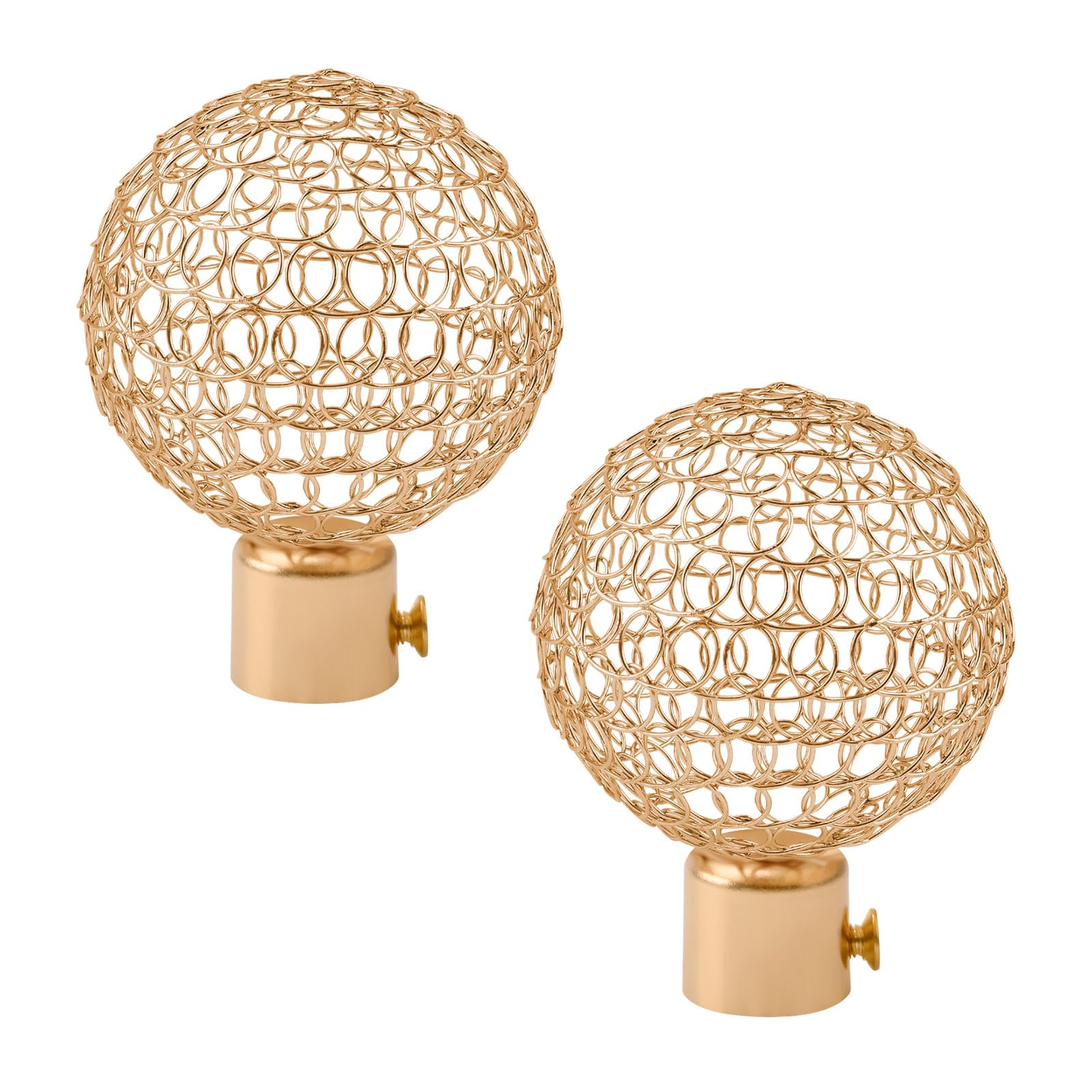 UFURMATE Curtain Finials, 2Pcs Golden Hollow Ball Drapery Rail Pole Head Cap Decorative Window Curtain Rail End Metal Curtain Rod Pole Finials Ends, Inner Diameter 19mm