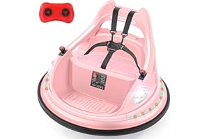 ELEMARA Bumper Car for Kids,1.9mph Max,12V Toddler Ride on Toys with Remote Control,2-Speed,2 Playing Modes,360 Degree Spin,Bumping Toy Gifts W/Bluetooth,5 LED Lights Modes,DIY Stickers,Pink