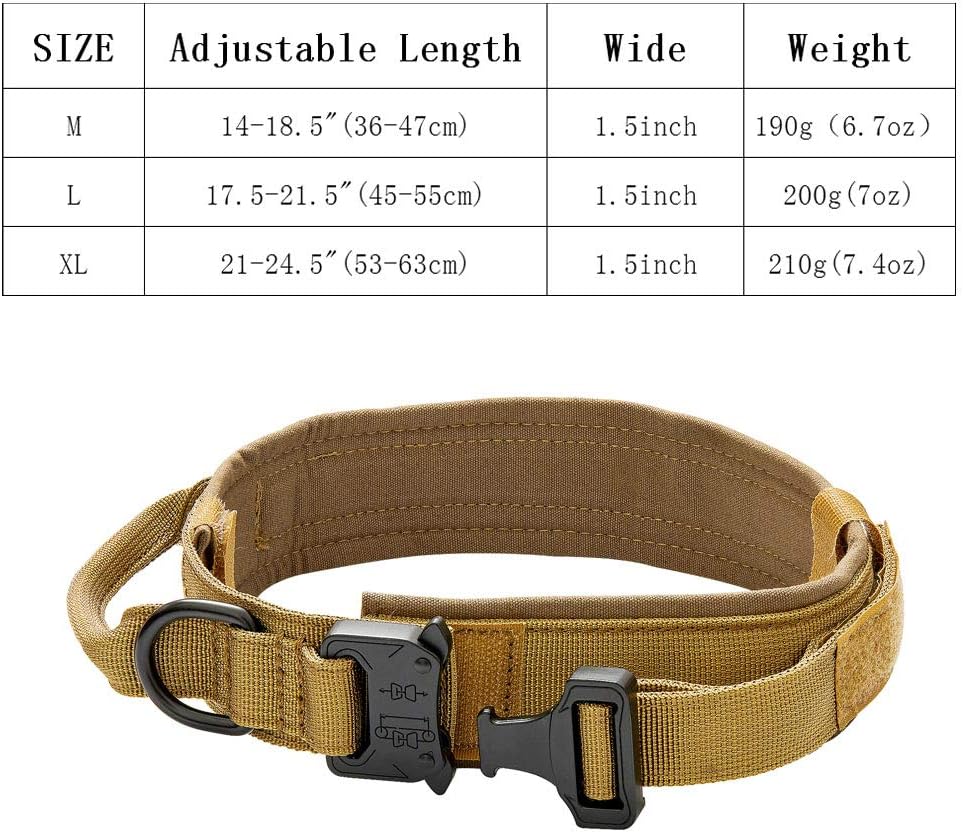 Heavy Duty Strong 1.5" Wide Adjustable Tactical Military Nylon Dog Training Collar with Stainless Steel Metal Buckle Control Handle Collars for Large Medium Small Dogs, M/L/XL Khaki/Green/Black Colors : Kitchen & Dining