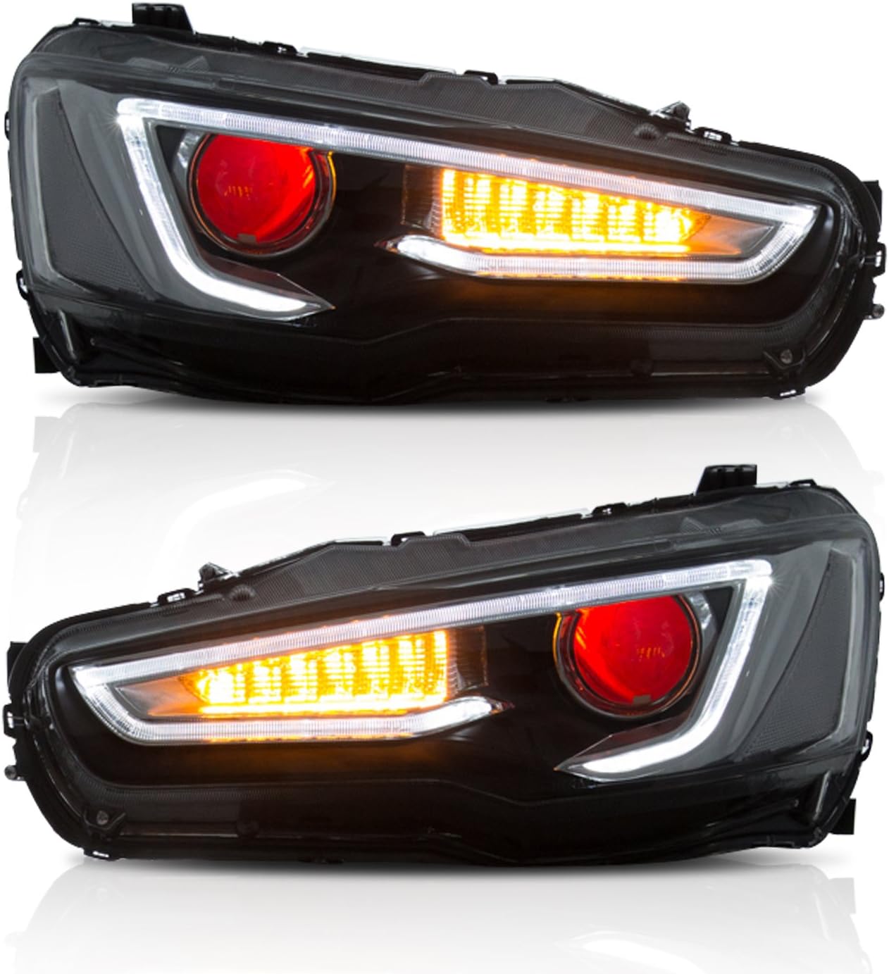 HEADLIGHT FOR 2008-2017 MITSUBISHI LANCER LED PROJECTOR BLACK HOUSING DEMON EYE