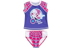 Marvel Spider-Man Spider-Gwen Girls UPF 50+ Rash Guard & Bikini Bottom Swimsuit Set Toddler to Little Kid