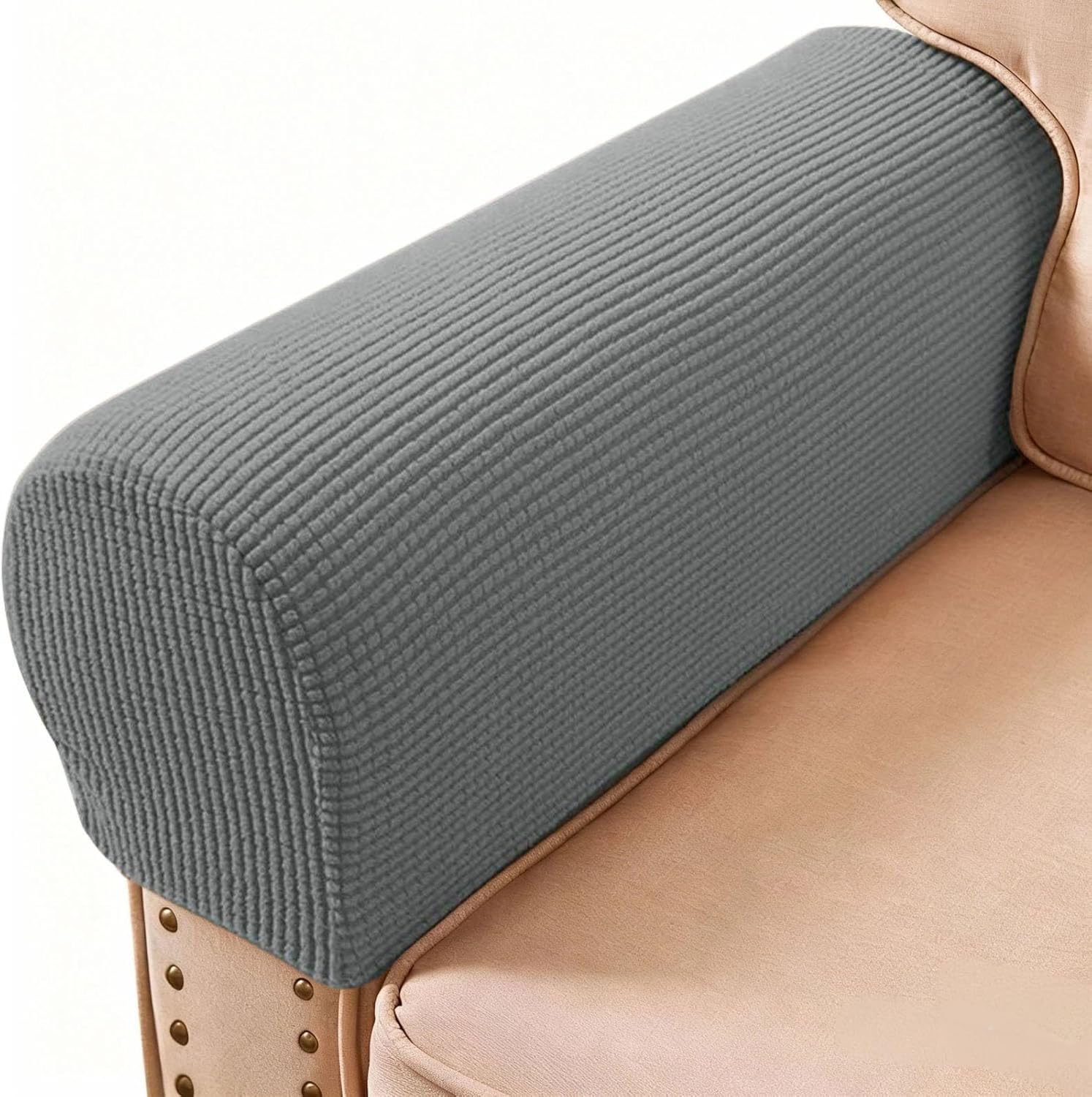 PBIEHSR Arm Rest Covers, Stretch Armchair Couch Armrest Chair Covers for Furniture Protector, Anti-Slip Sofa Chair Arm Caps Spandex Polyester Slipcovers, Set of 2 (Silver Gray)