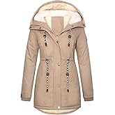 UMIPUBO Women's Winter Fleece Lined Sherpa Parka Jacket Warm Thicken Fuzzy Hooded Down Coat Casual Plush Drawstring Outerwear