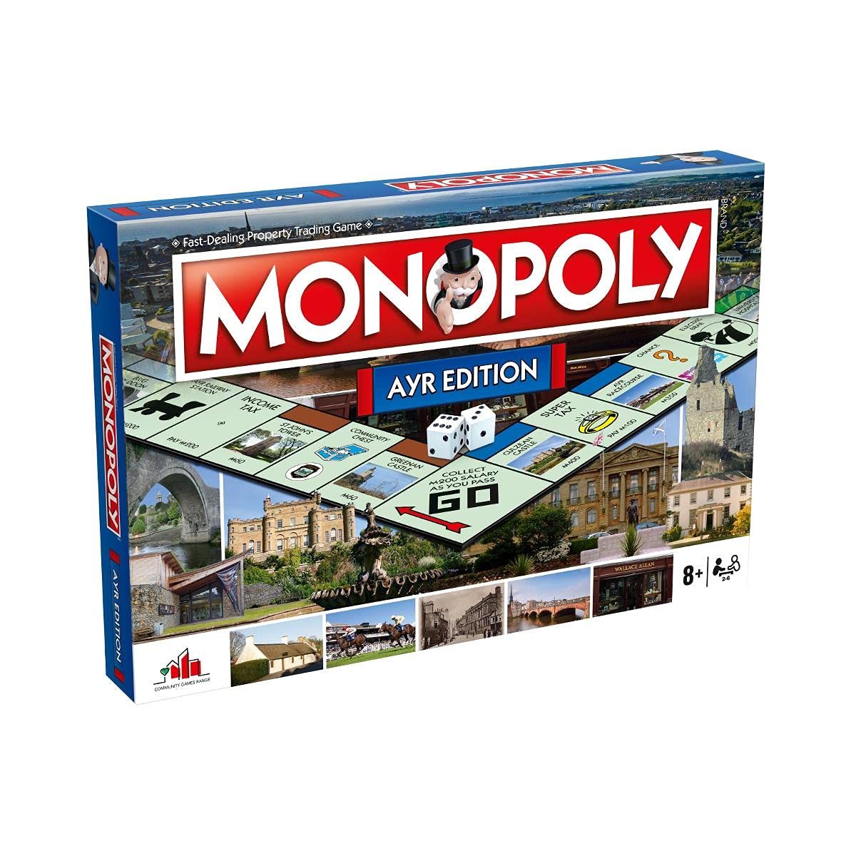 Winning Moves Ayr Monopoly Board Game, Advance to Ayr racecourse, Burns Cottage or Wallace Tower and trade your way to success, 2–6 players makes a great gift for ages 8 plus