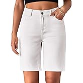 luvamia Bermuda Jean Shorts for Women High Waisted Trendy Stretchy Denim Shorts Knee Length Cutoff Loose Fit Long Shorts